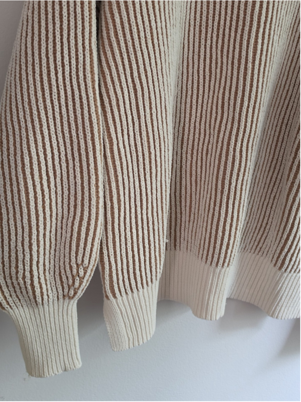 aerie Cream and Tan Striped Ribbed Crewneck Sweater - Picture 3 of 13